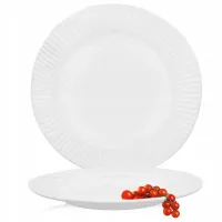 TALERZ PŁYTKI 25 CM TŁOCZONY BRZEG BIAŁY KARBOWANY OBIADOWY ELEGANCKI OPAL