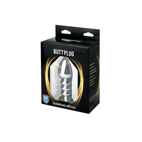 silver large ribbed butt plug with black crystal na Arena.pl