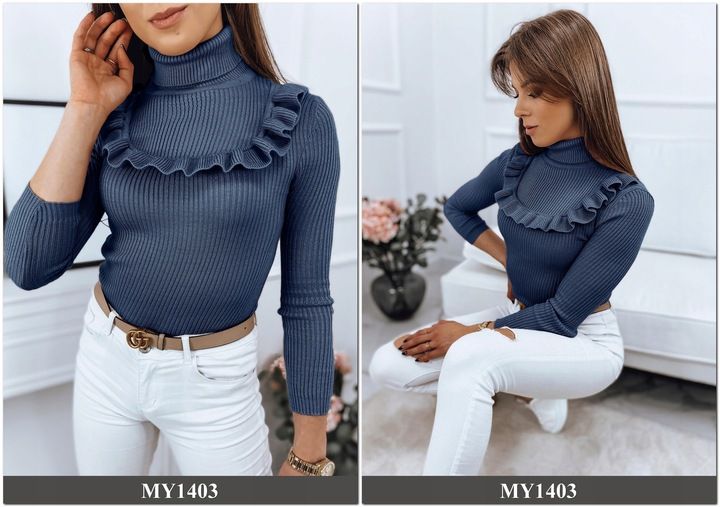 PRĄŻKOWANY SWETER DAMSKI GOLF KOLORY ox128 UNI zdjęcie 8