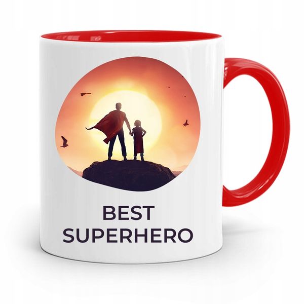 Kubek Czerwony Dla Taty Ojca Best Superhero Z Nadrukiem Ze Zdjęciem zdjęcie 1