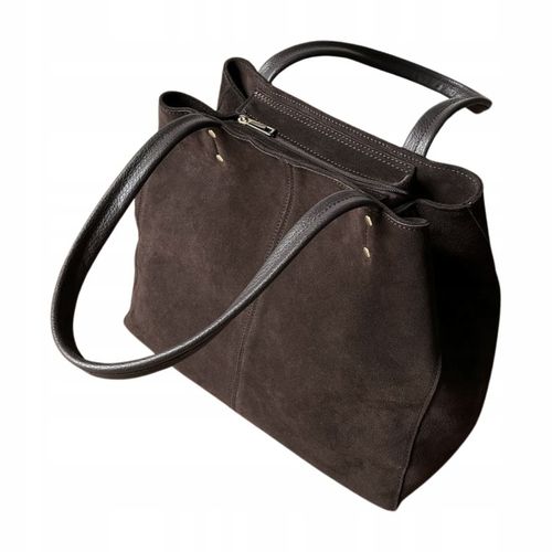 Czekoladowa zamszowa torebka A4 shopper ciemny brąz ZAMSZ Vera Pelle na Arena.pl