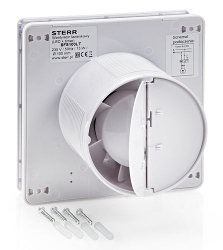 Wentylator łazienkowy STERR BFS100LT biały z wyłącznikiem czasowym i LED na Arena.pl