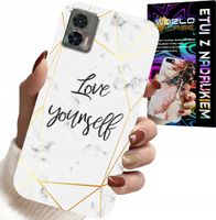 ETUI DO MOTOROLA EDGE 30 NEO - BIAŁY MARMUREK W ZŁOTE RAMKI LOVE YOU
