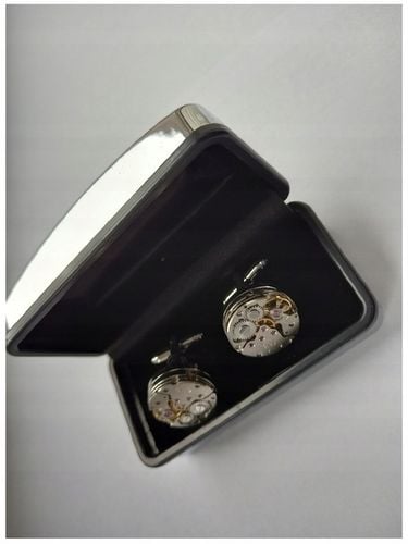 Spinki do mankietów Zegarek Werk Mechanizm Zegarka Steampunk Metalowe Etui na Arena.pl