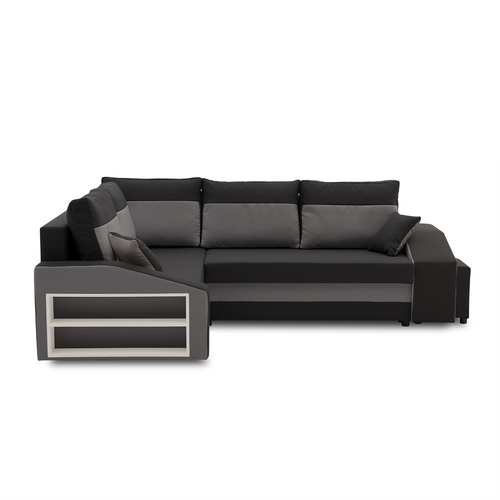 Narożnik, lewy, półka, pufy w prawym, LUSSO, 254x179x82 cm, czarny, szary na Arena.pl