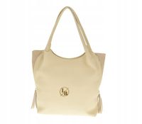 Laura Biaggi - torebka worek zamek chwosty beżowy struktura płótna S1785