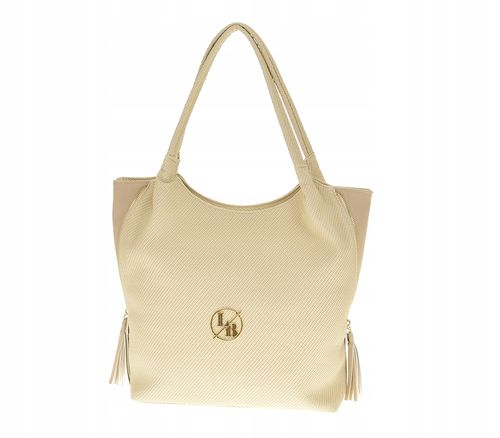 Laura Biaggi - torebka worek zamek chwosty beżowy struktura płótna S1785 na Arena.pl