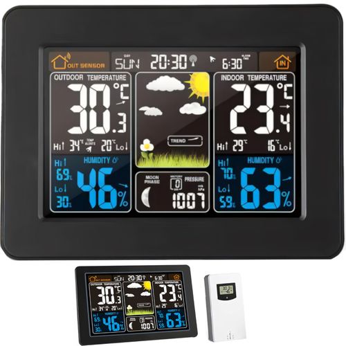 Stacja pogody bezprzewodowa termometr higrometr barometr data alarm LCD na Arena.pl