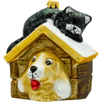 Bombka choinkowa szklana: Pies i kot w budzie: brązowy