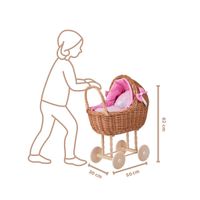 Lili WIKLINOWY WÓZEK DLA LALEK Z RÓŻOWYM OBSZYCIEM 55X30 H62 cm