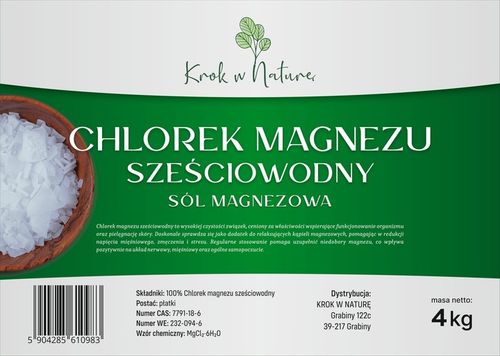 CHLOREK MAGNEZU sól kąpielowa relaks REGENERACJA płatki CZYSTY SKŁAD 4kg na Arena.pl