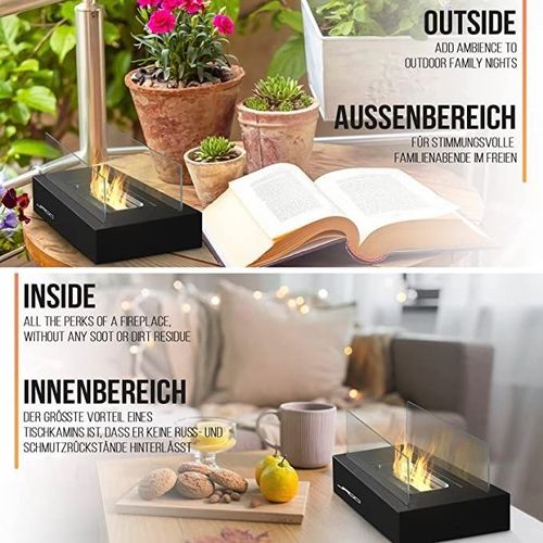 Kominek stołowy ze stali nierdzewnej, czarny, 350 x 182 x 14 na Arena.pl