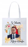 Prezydent Andrzej Duda Torba Eco Biała Shopper Z Nadrukiem Ze Zdjęciem