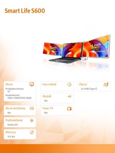 Monitor do laptopa Extralink Dual Screen S600 15'' Full HD IPS USB Typ C na Arena.pl