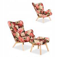 Fotel skandynawski Luna Print z podnóżkiem pufą Family Meble kwiaty
