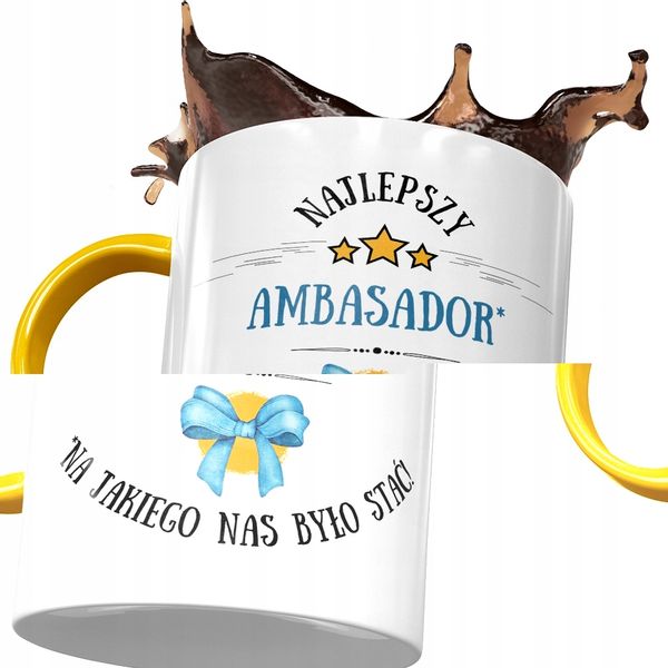 Kubek Żółty Dla Ambasadora Najlepszy Ambasador Z Nadrukiem Ze Zdjęciem zdjęcie 1