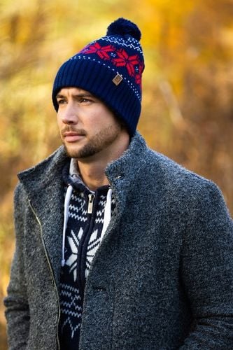CZAPKA MĘSKA ZIMOWA NORWESKI WZÓR Z POMPONEM CIEPŁA NORWESKA BEANIE na Arena.pl