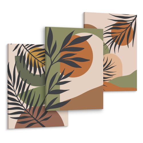 OBRAZY NA ŚCIANĘ SET ABSTRAKCJA LIŚCIE PALMOWE NATURA STYL BOHO 90cm x 40cm na Arena.pl