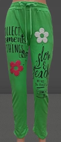 Spodnie DRESOWE damskie wiosenne w kwiaty elastyczne zielone bawełna na Arena.pl