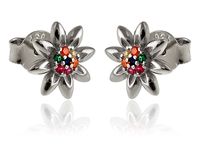 RODOWANE SREBRNE KOLCZYKI KWIATY KOLOROWE CYRKONIE