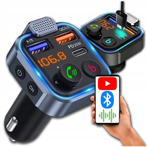 TRANSMITER BLUETOOTH AUDIO FM MP3 BT SZYBKA ŁADOWARKA 3X USB QC 3.0 RGB na Arena.pl