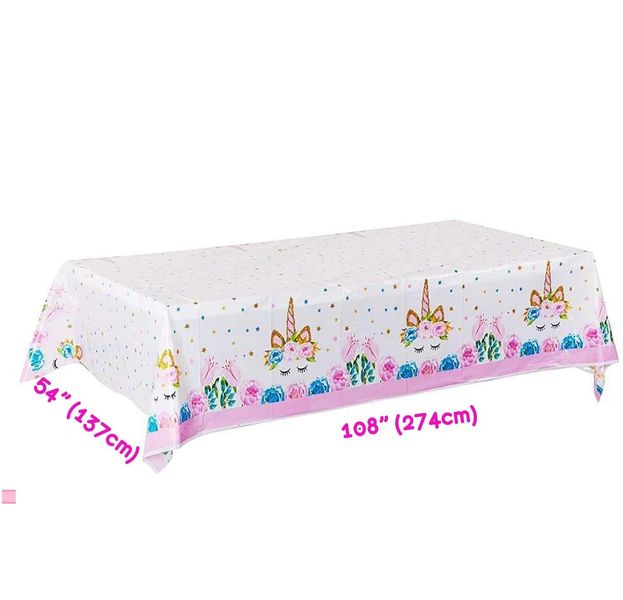 Obrus Jednorożec Dla Dziewczynki Urodziny 2 Sztuki 274x137 Cm Biały zdjęcie 2