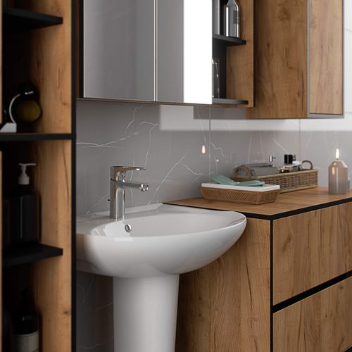 Szafka łazienkowa z lustrem VAMI 90 cm 2 drzwi 6 półek - dąb craft czarny na Arena.pl