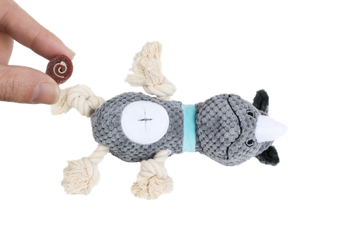 Zabawka dla psa nosorożec z linami i piszczałką 30x10x13cm na Arena.pl