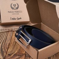 pasek męski skórzany granatowy 120 cm ze srebrną klamrą