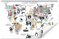 Fototapeta Do Pokoju Dziecięcego MAPA ŚWIATA Zwierzątka 135cm x 90cm