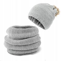 KOMPLET ZIMOWY DAMSKI CZAPKA D1 + KOMIN DT1 - SZARY