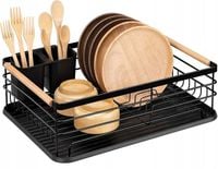 SUSZARKA DO NACZYŃ CZARNA OCIEKACZ NA TALERZE SZTUĆCE METAL DREWNO XXL