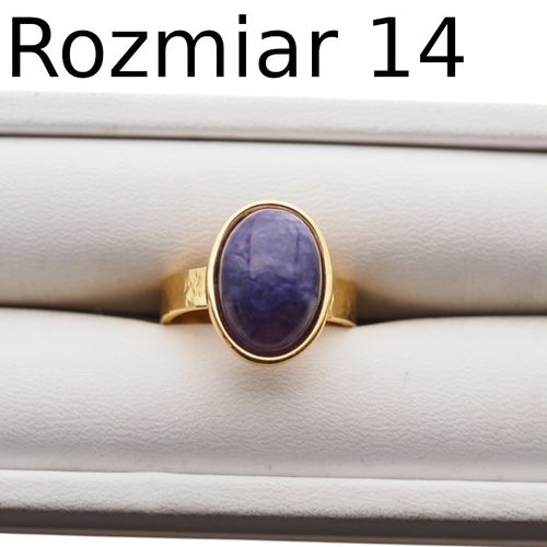 Pierścionek regulowany z Czaroitem w srebrze złoconym 14 (Średnica wewnętrzna 17 mm) +/- 2 rozmiary regulacji na Arena.pl