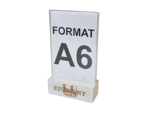 stojak na menu plexi + biała drewniana podstawka z grawerem A6 10 szt na Arena.pl