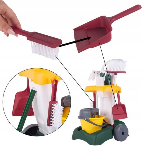 ZESTAW SPRZATAJĄCY DO ZABAWY DLA DZIECI MOP WIADERKO MIOTŁA WÓZEK NA KOŁACH na Arena.pl