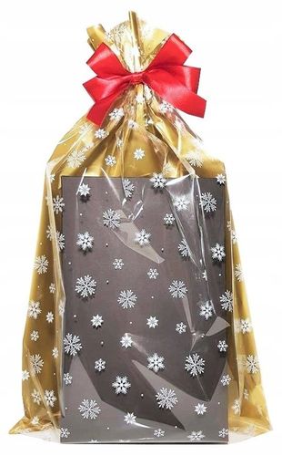 Torebki worki foliowe celofanowe ZŁOTE ŚWIĄTECZNE ŚNIEŻYNKI 30x50 50 szt. na Arena.pl