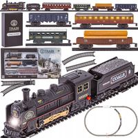 Elektryczna KOLEJKA Zestaw POCIĄG Parowóz WAGONY PASAŻERSKIE + LOKOMOTYWA