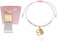 Bransoletka z koniczynką kamienie naturalne KOMUNIA CHRZEST ROCZEK 925