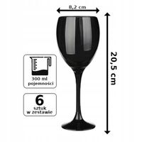 Kieliszki do wina CZARNE 300 ml zestaw 6 sztuk