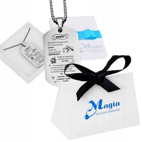 Srebrny Nieśmiertelnik Grawer Prezent dla Syna od Taty Naszyjnik Męski BOX na Arena.pl