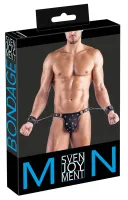 svenjoyment bondage xl - czarny pas z mankietami i ozdobami metalicznymi