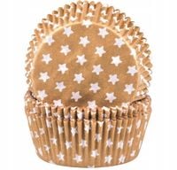 foremki papierowe 60szt. do muffinek 50x25mm złote w gwiazdki | 23-33
