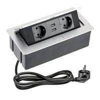 Przedłużacz SOFT biurkowy wpuszczany prostokątny 2 gniazda schuko + 2 x USB 2,1A, 1,5m, srebrny