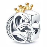 Zawieszka SREBRO 925 Charms Koralik Korona Litera G
