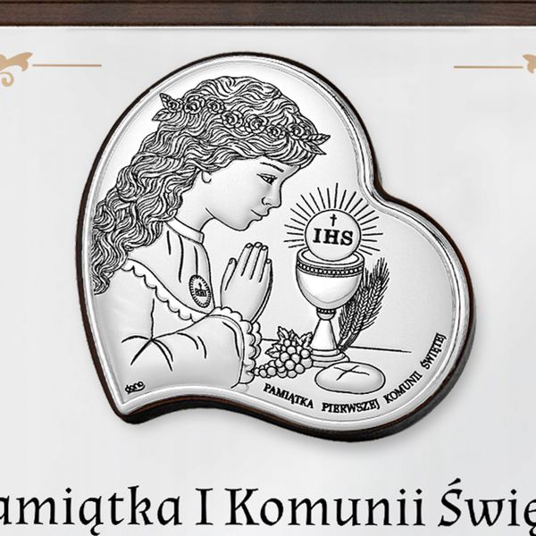 Srebrny obrazek prezent na KOMUNIĘ dla dziewczynki z NADRUKIEM zdjęcie 4