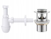 ZESTAW: SYFON UMYWALKOWY DO UMYWALKI + KOREK KLIK-KLAK Z PRZELEWEM SREBRNY