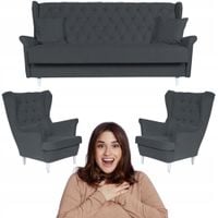 Zestaw wypoczynkowy skandynawski wersalka z fotelami SZARY Family Meble