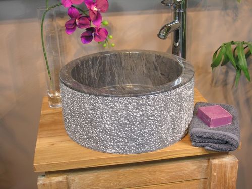 Umywalka z kamienia naturalnego MIRUM 509 Ø45 cm Black na Arena.pl