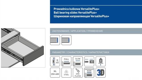 VERSALITE PLUS + prowadnica meblowa kulkowa 40 KG - 45 x 500 x 12,7 mm na Arena.pl