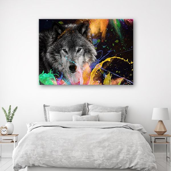 Emaga Obraz na płótnie, Wilk na kolorowym tle - 90x60 zdjęcie 2